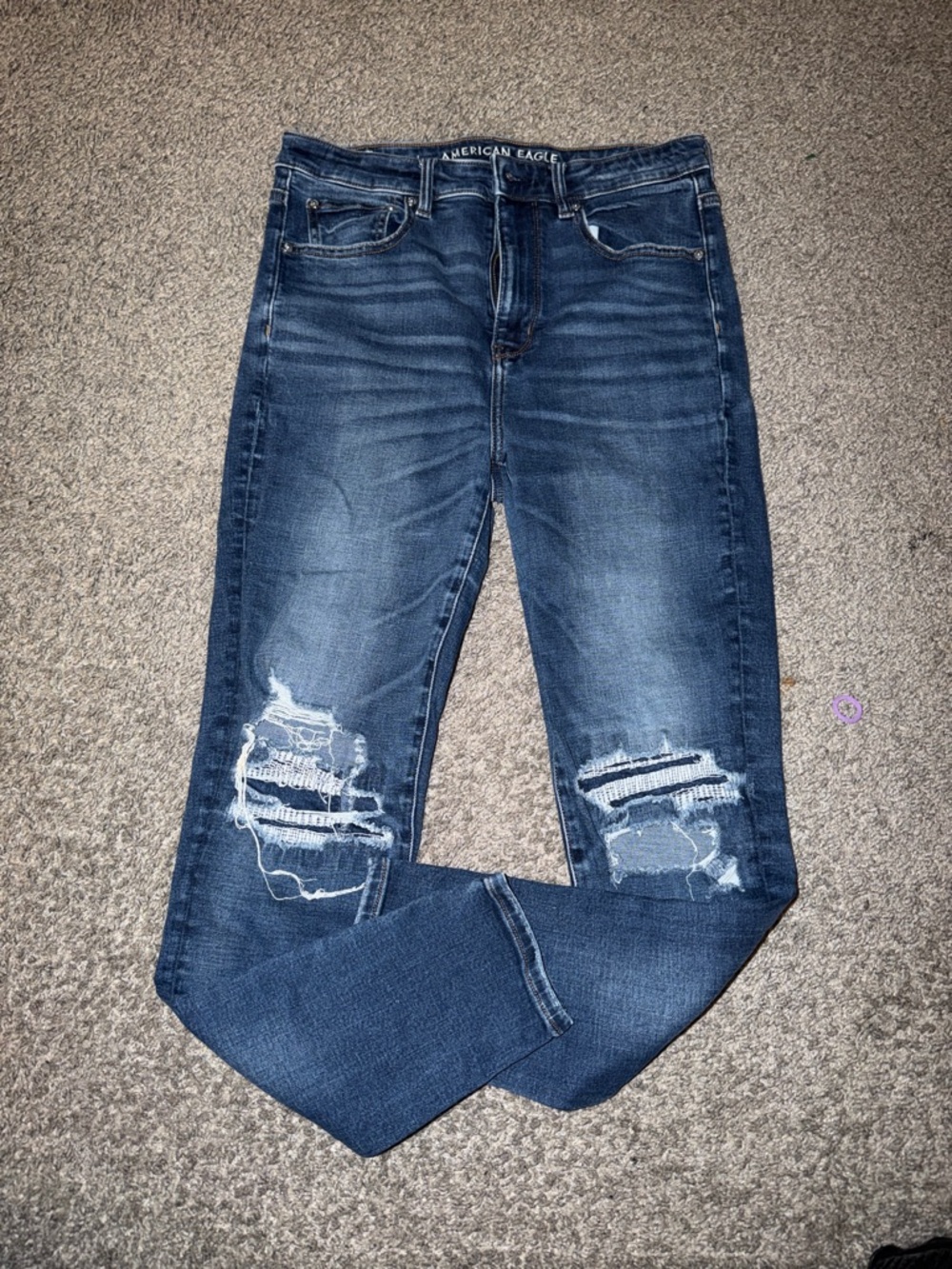American Eagle Outfitters High Rise Distressed Dark Blue Jeans